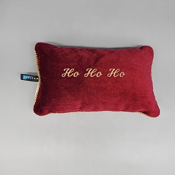 Dakota Red Velvet Christmas Pillow HO HO HO Gold Embroidered - Picture 1 of 6